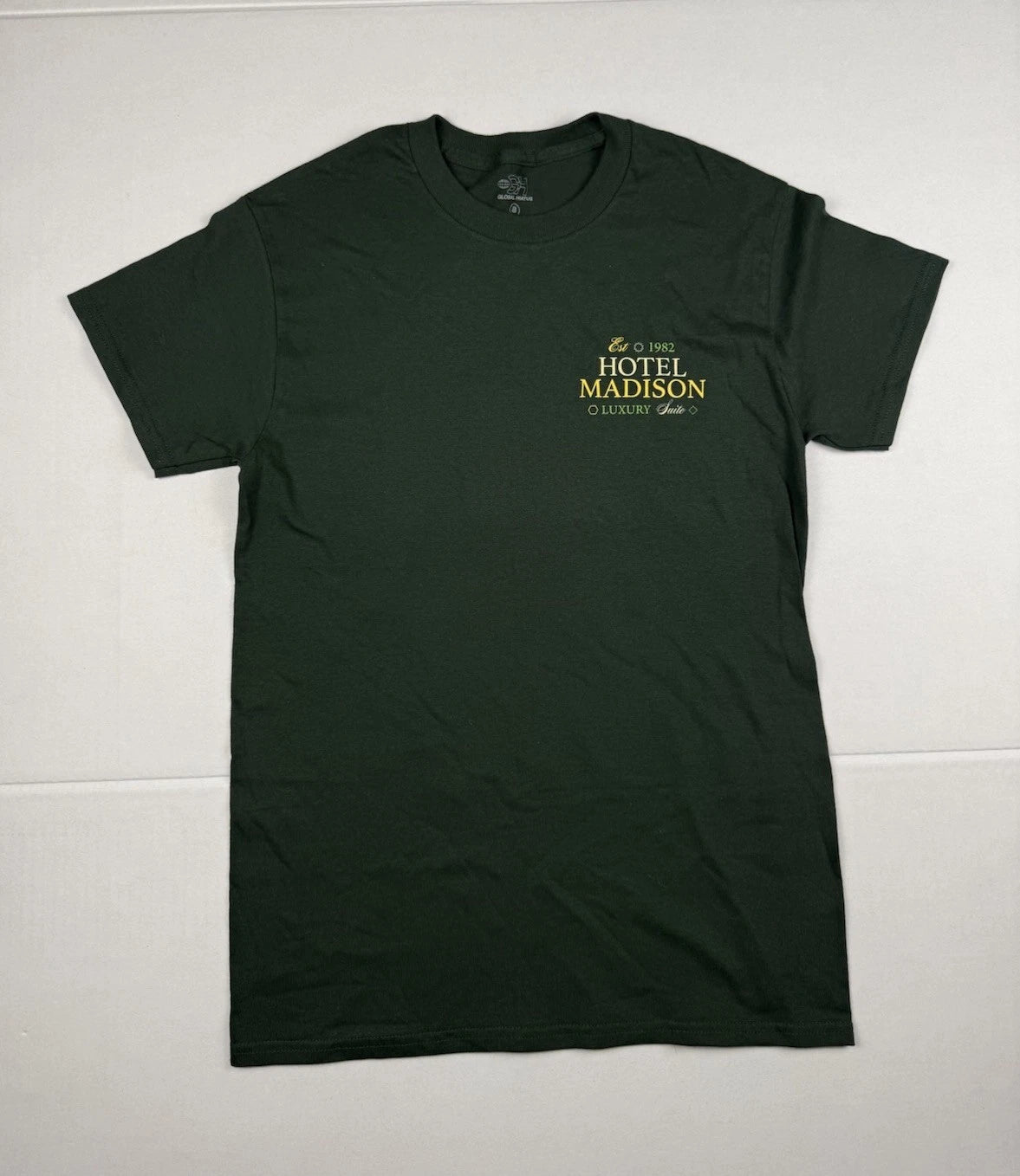 Hotel Madison Luxary T Shirt 1982 Green Minimalist Graphic Tee Mens Small Casual