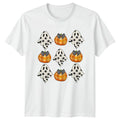 Aesthetic Ghost And Pumpkin Checkerboard Womens T-Shirt Cute Spooky