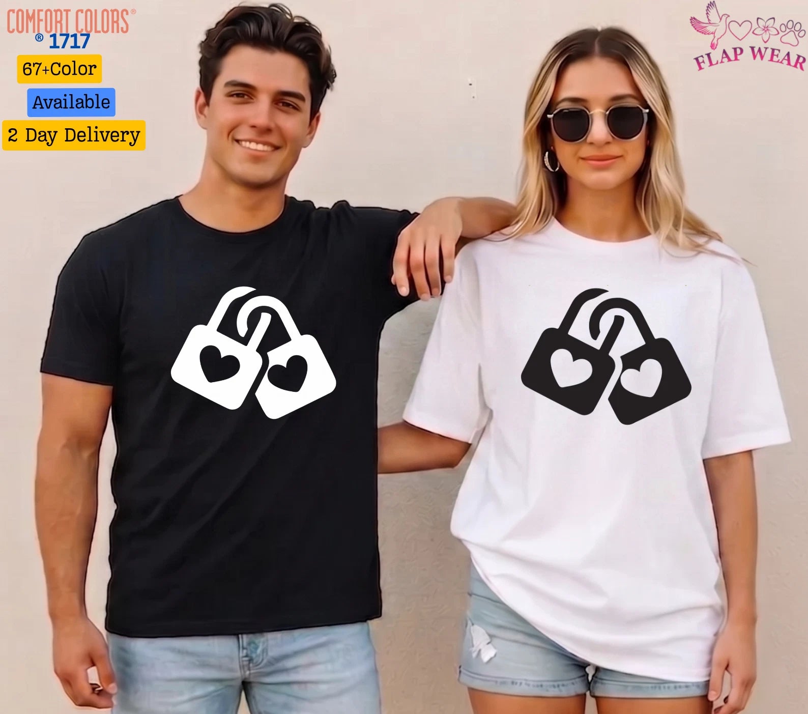 Unisex Love Heart Padlocks T shirt Men T shirt Women valanity day Romantic