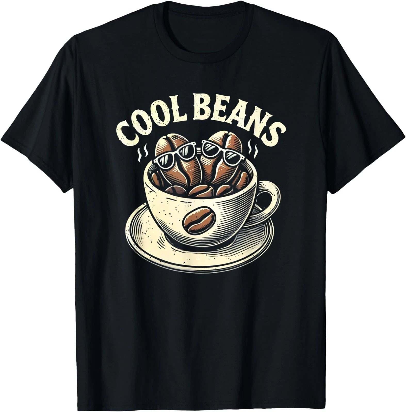Cool Beans Coffee Caffeine Lover Retro Graphic Novelty T-Shirt