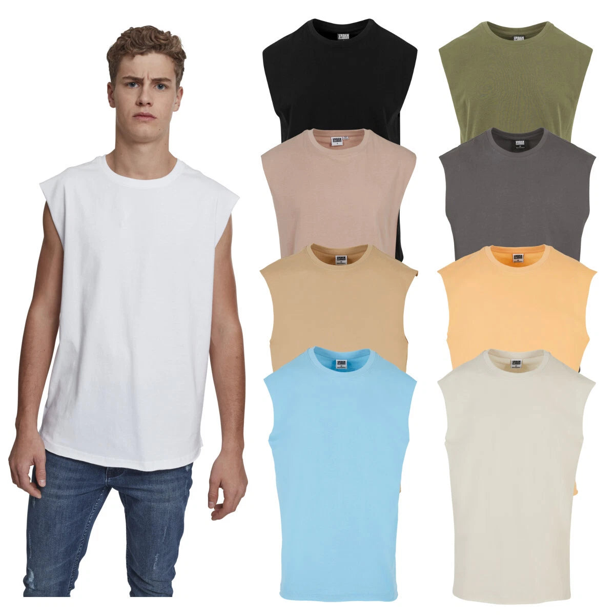 UrbanClassics Sleeveless Sleeveless Open Edge Tee Sports T-Shirt Crew Neck Training