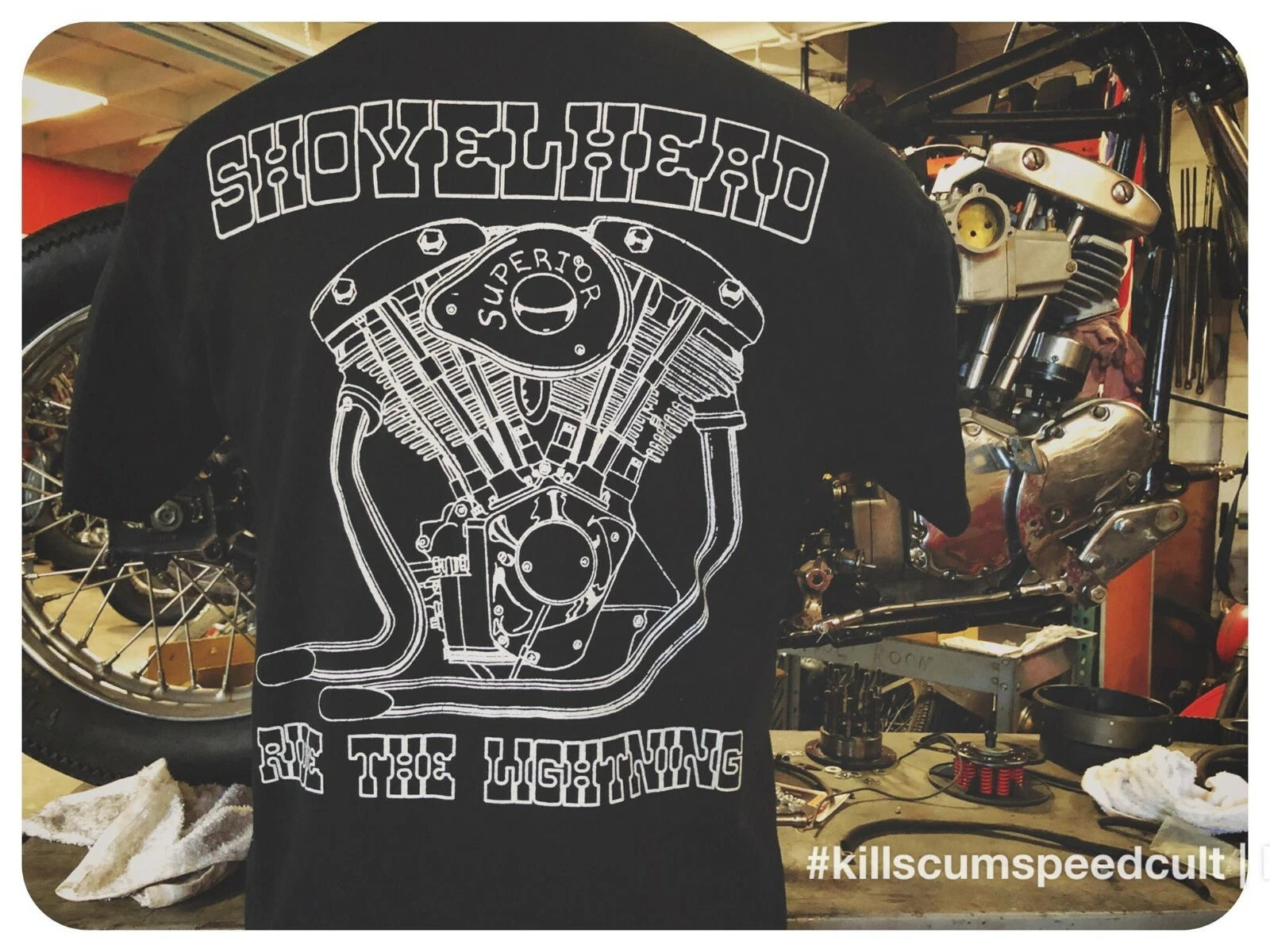 Shovelhead black Engine Tee Shirt heads COLONY 8777-20 8762-17 V TWIN 11-0056