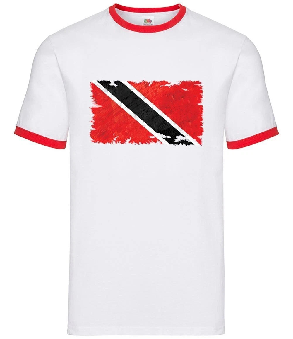 Trinidad And Tobago Grunge Flag T-Shirt Men's Cotton Short Sleeve Ringer
