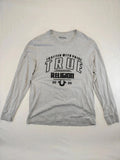 True Religion Grey Long Sleeve T-Shirt Graphic Logo Large Y2K Streetwear