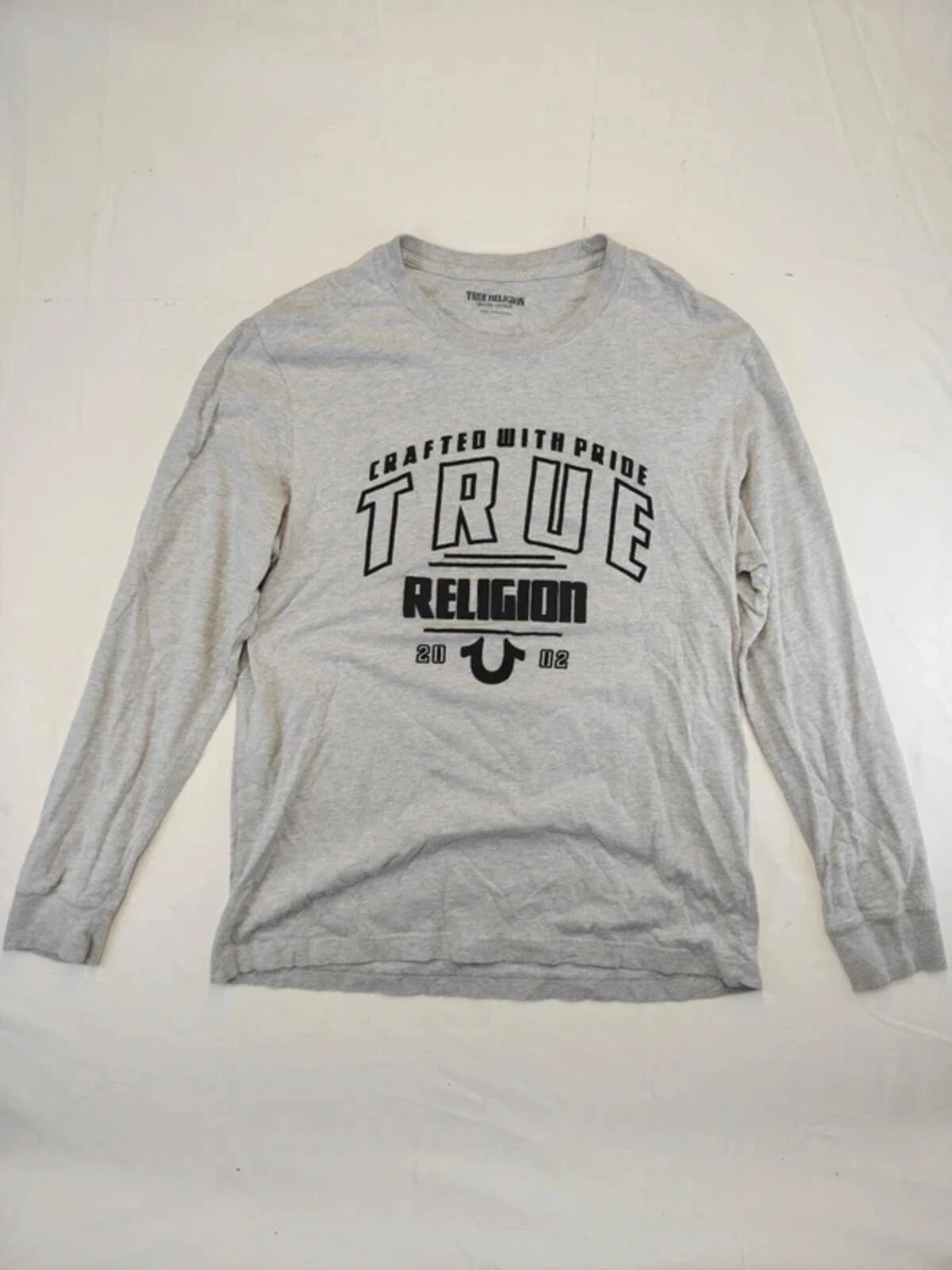 True Religion Grey Long Sleeve T-Shirt Graphic Logo Large Y2K Streetwear