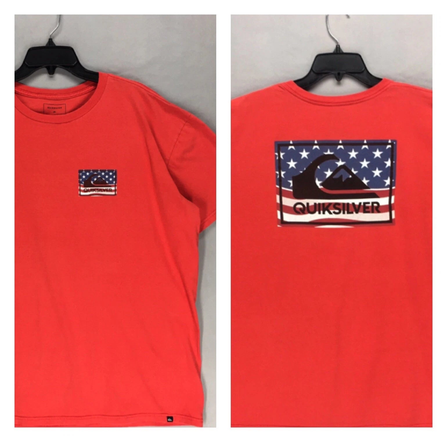 Quiksilver American Flag Graphic Shirt Mens 2XL/ XXL Red Crew Neck Short Sleeve