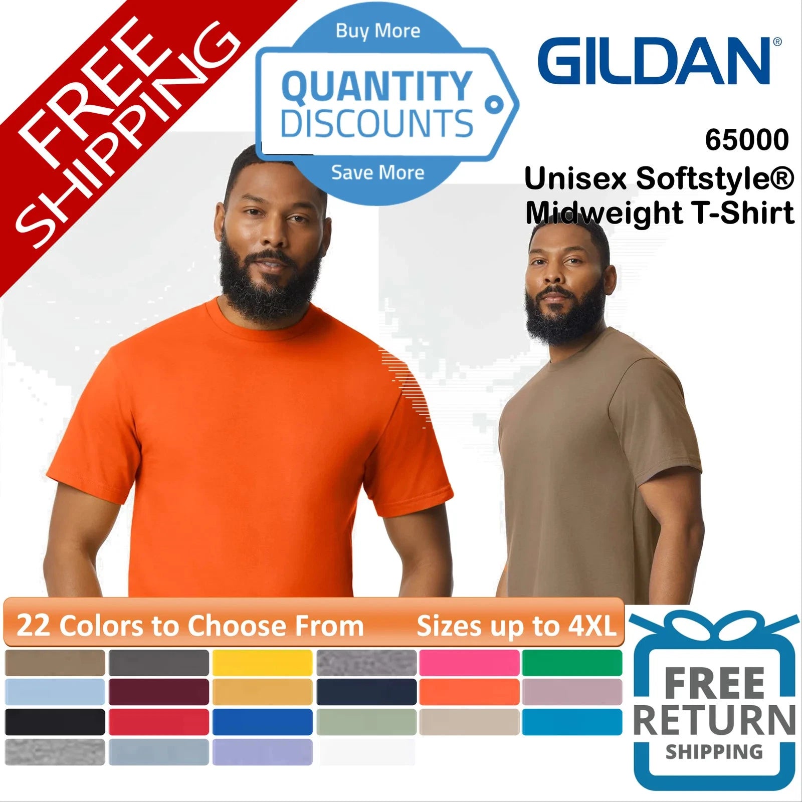 🔥 Gildan Men's Softstyle Cotton & Blends Midweight T-Shirt Up To 4XL 65000