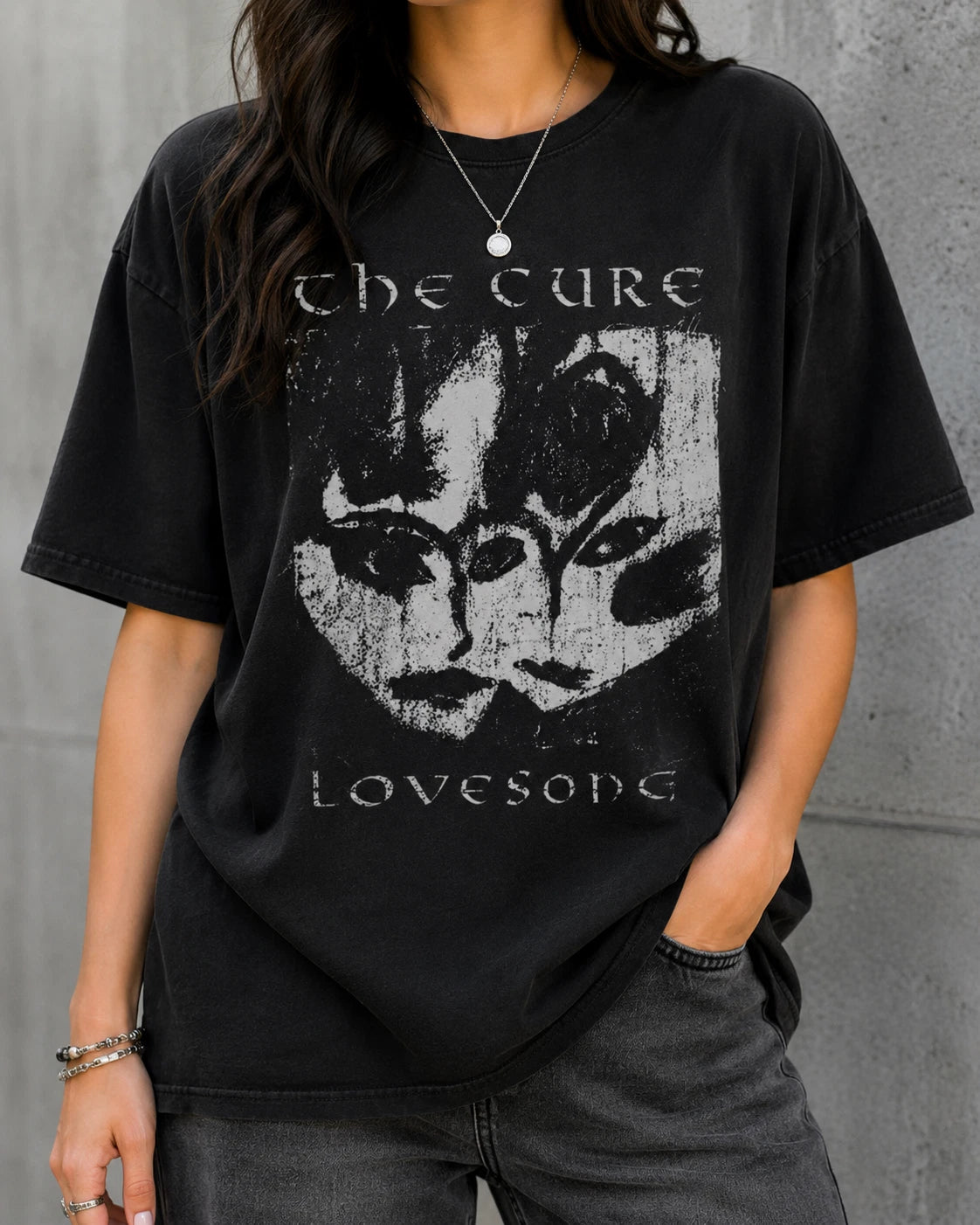 Gothic Faces Graphic T-Shirt Vintage Dark Aesthetic Alternative Style Tee