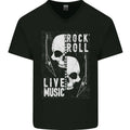 Rock n Roll Live Music Skull Guitar Mens V-Neck Cotton T-Shirt