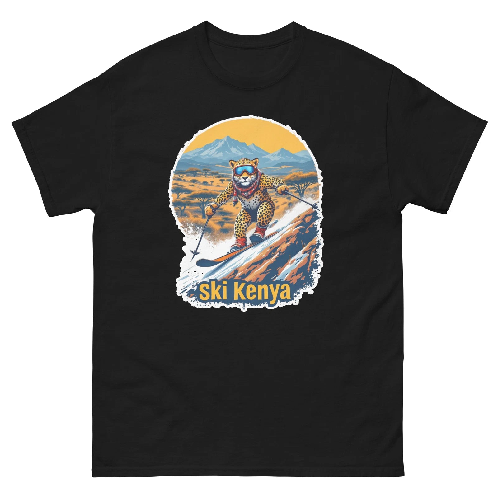 Ski Kenya Leopard Cute Animal Skiing T-Shirt