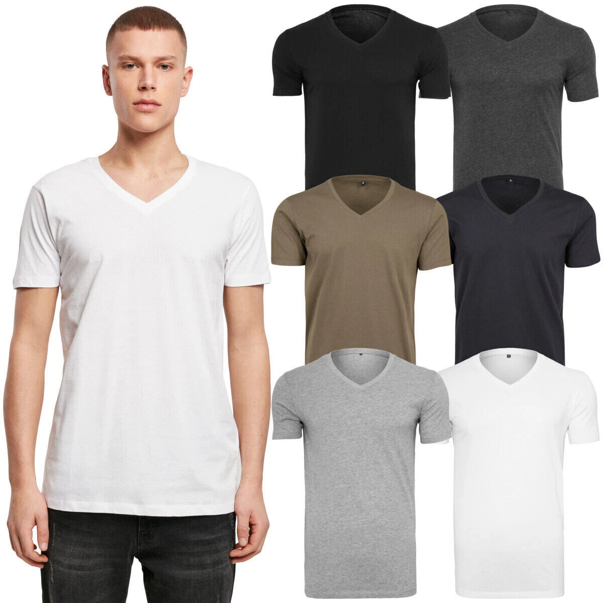 T-shirt V-neck Tee Build Your Brand Light Cotton Printable Single Jersey Men