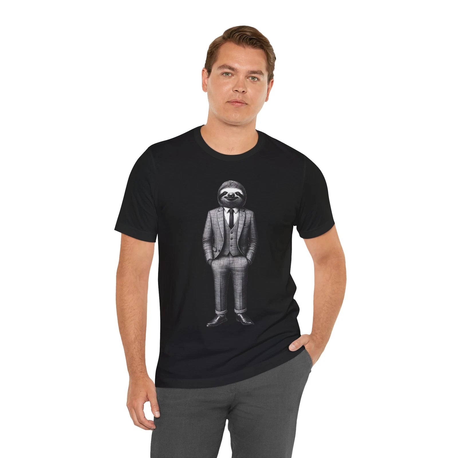 Sleek Suit Sloth Tee - Men's Stylish Shirt, Charming Animal Graphic Top