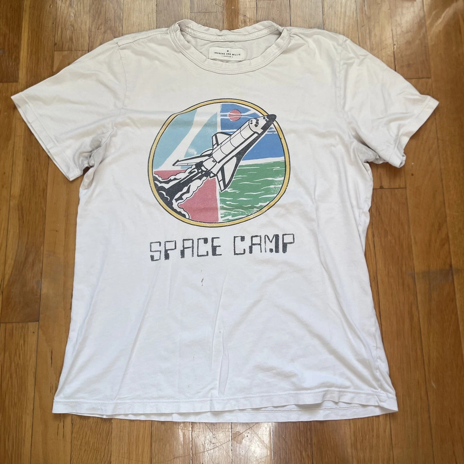 Imogene Willie Space Camp Shirt Medium Cream Retro USA Handmade Luxury Rare