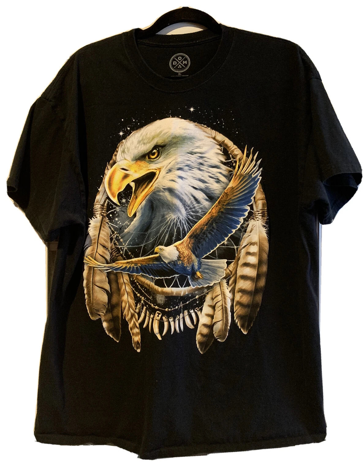 DOM Size XL Bald Eagle Graphic Crew Neck Cotton Black T-Shirt Dream Catcher
