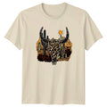 Leopard Print Bull Skull Desert Cactus Womens T-Shirt Boho Aesthetic Western