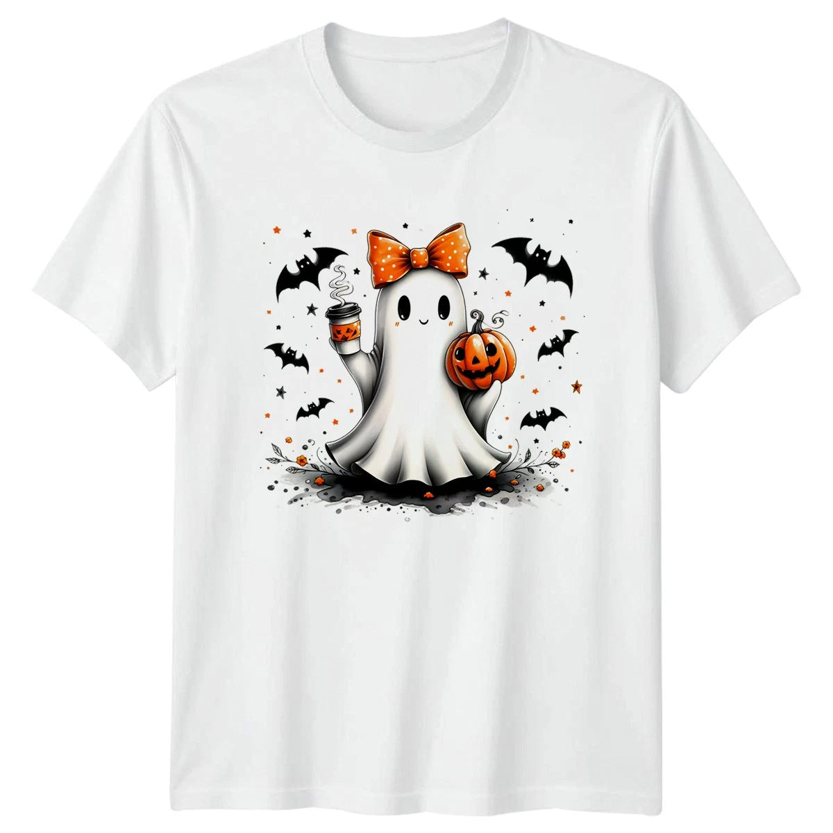 Cute Ghost Halloween Graphic Tee Mens Womens Spooky Season T-Shirt