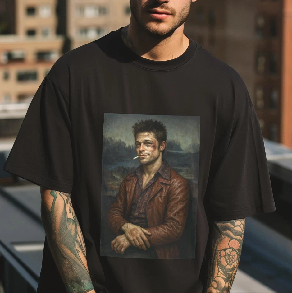 Fight Club T-Shirt Tyler Durden Mona Lisa Mashup Art Movie Tee S-4XL