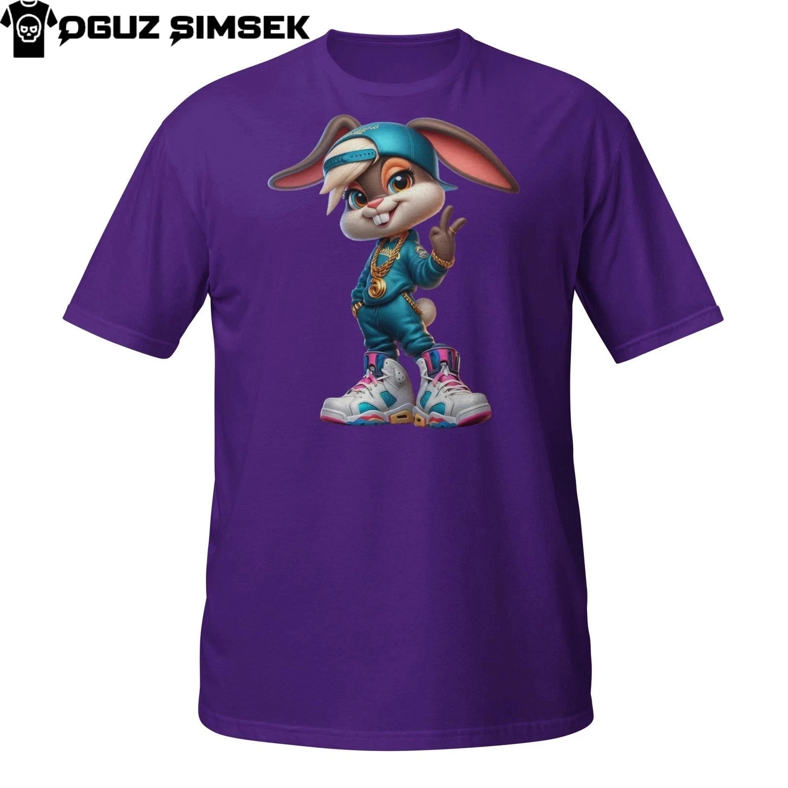 Urban Bunny Tee – Trendy Rabbit with Cap, Gold Chain and Sneakers