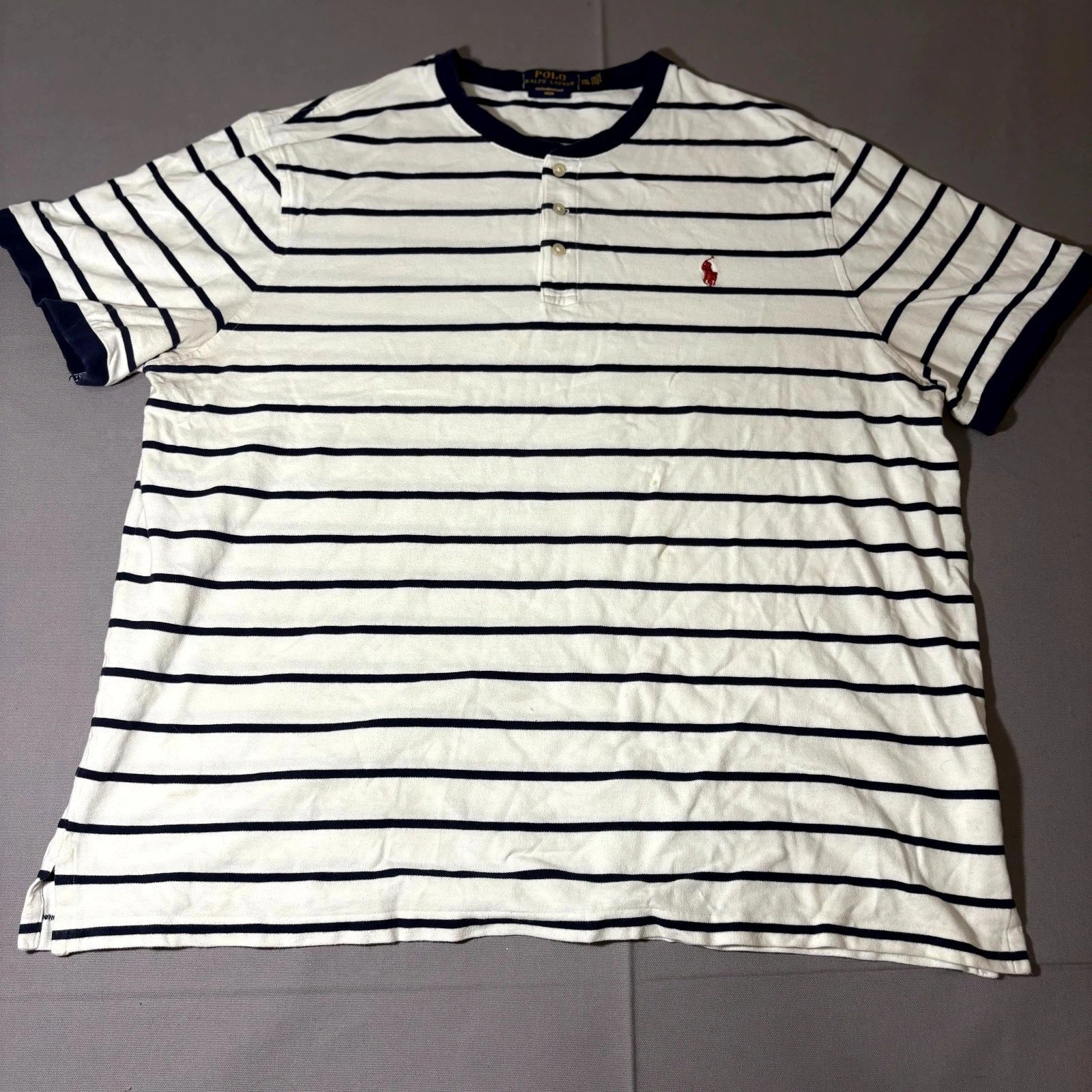 Polo Ralph Lauren Henley Shirt Mens 2XL White Cotton Striped Featherweight Mesh