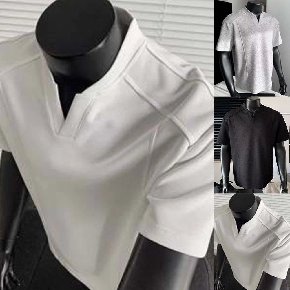 Flat Measurement Sizing For Casual Outings Men V-neck T-shirt Minimalist Design