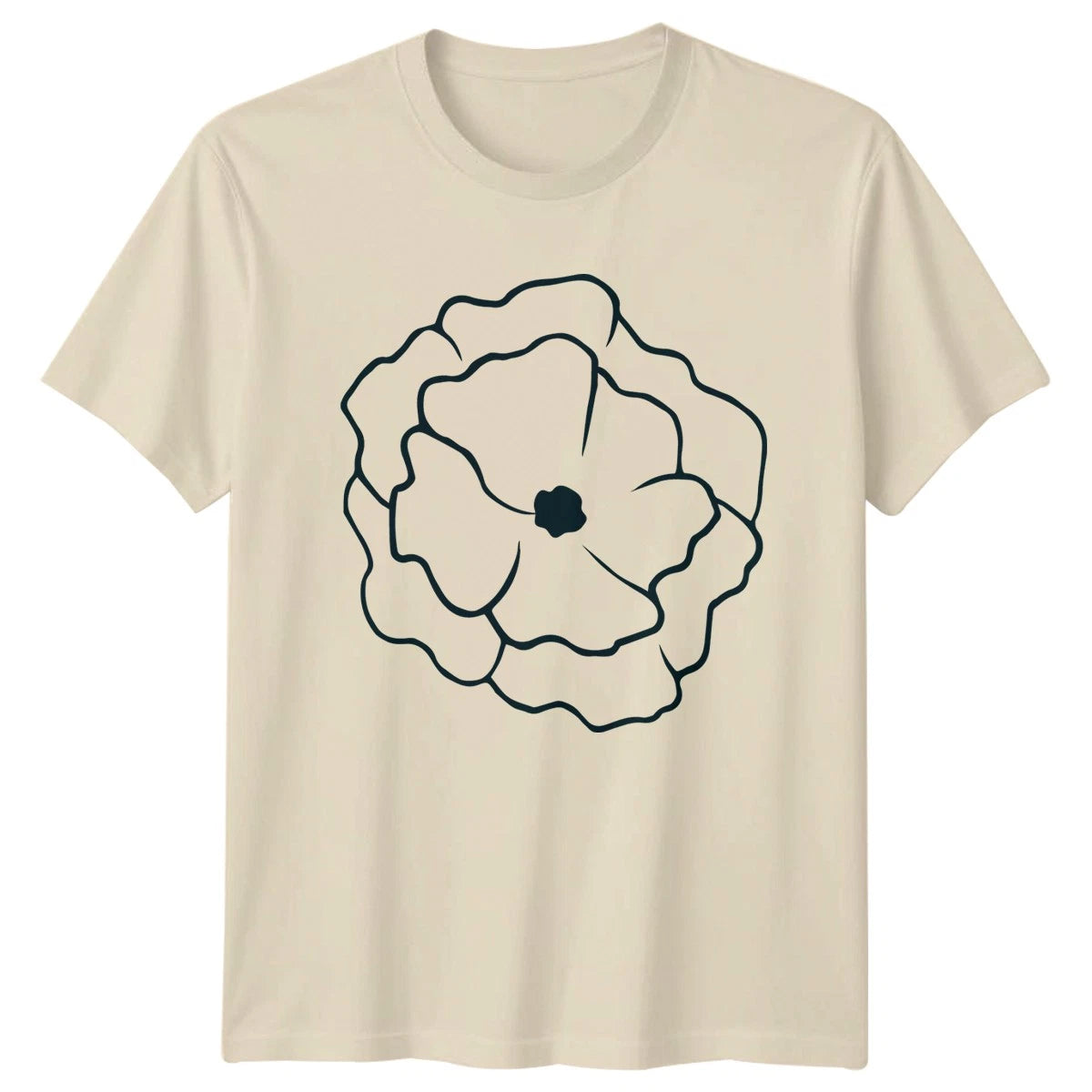 Floral Botanical Outline Drawing Womens T-Shirt Minimalist Flower Garden