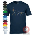Skeleton Dog Walker t-shirt canine doggy funny urban art Banksy style