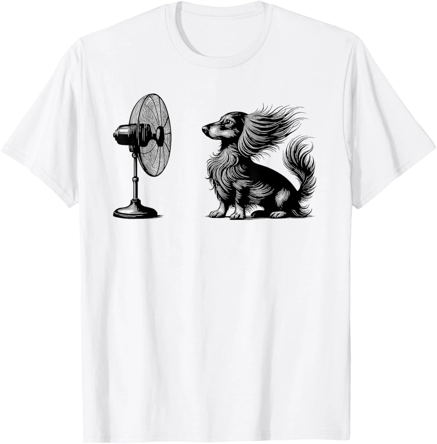 Funny Long haired Dachshund Dog with Fan Doxie Wiener Dog Gift Unisex T-Shirt