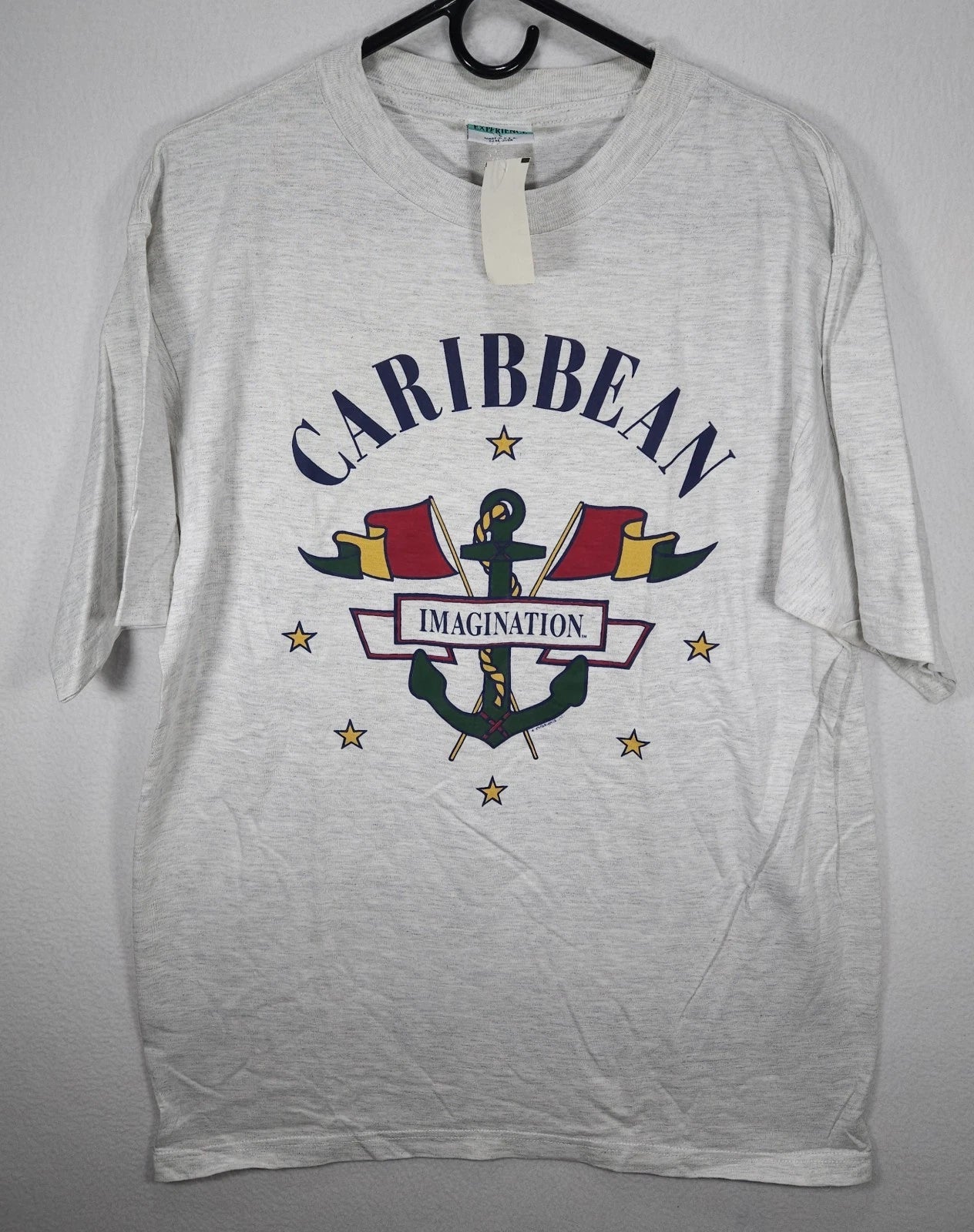 Vintage Caribbean Imagination Graphic T-Shirt Anchor Flags Size L Gray Unisex