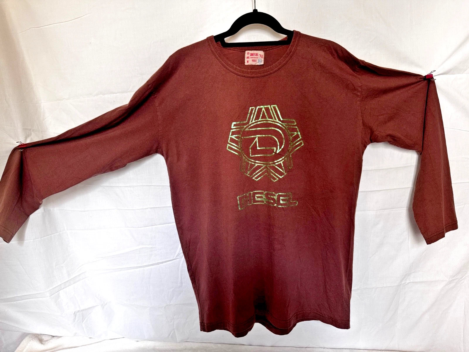 Vintage Diesel XL Brown Long Sleeve Shirt Y2K Grunge Streetwear Graphic Tee