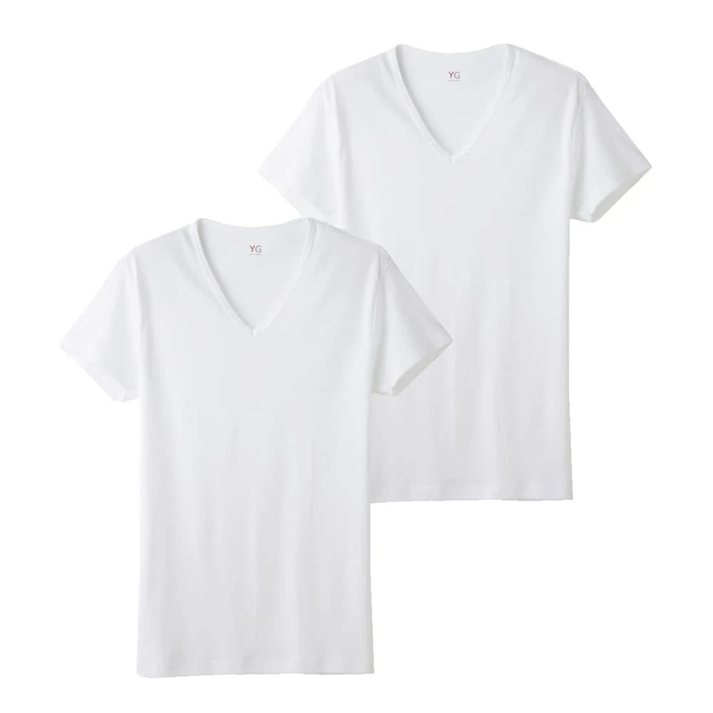 Gunze YV0015V 2-Piece T-Shirt, Short Sleeve, V-Neck, Yellow Gold, 100% Cotton