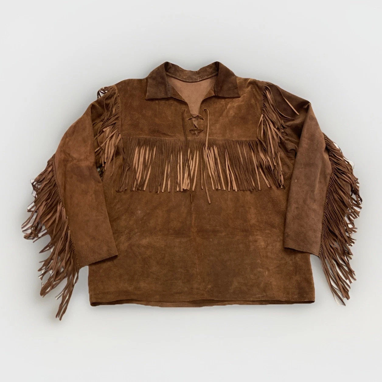 Vintage Buckskin Tunic Mens L Hippie Suede Leather Fringe Jacket Brown