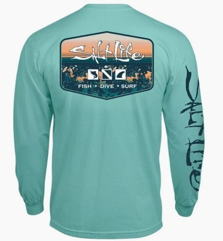Mens Salt Life Liquid Depth Badge Pocket Long Sleeve T-Shirt - XL & Large - NWT