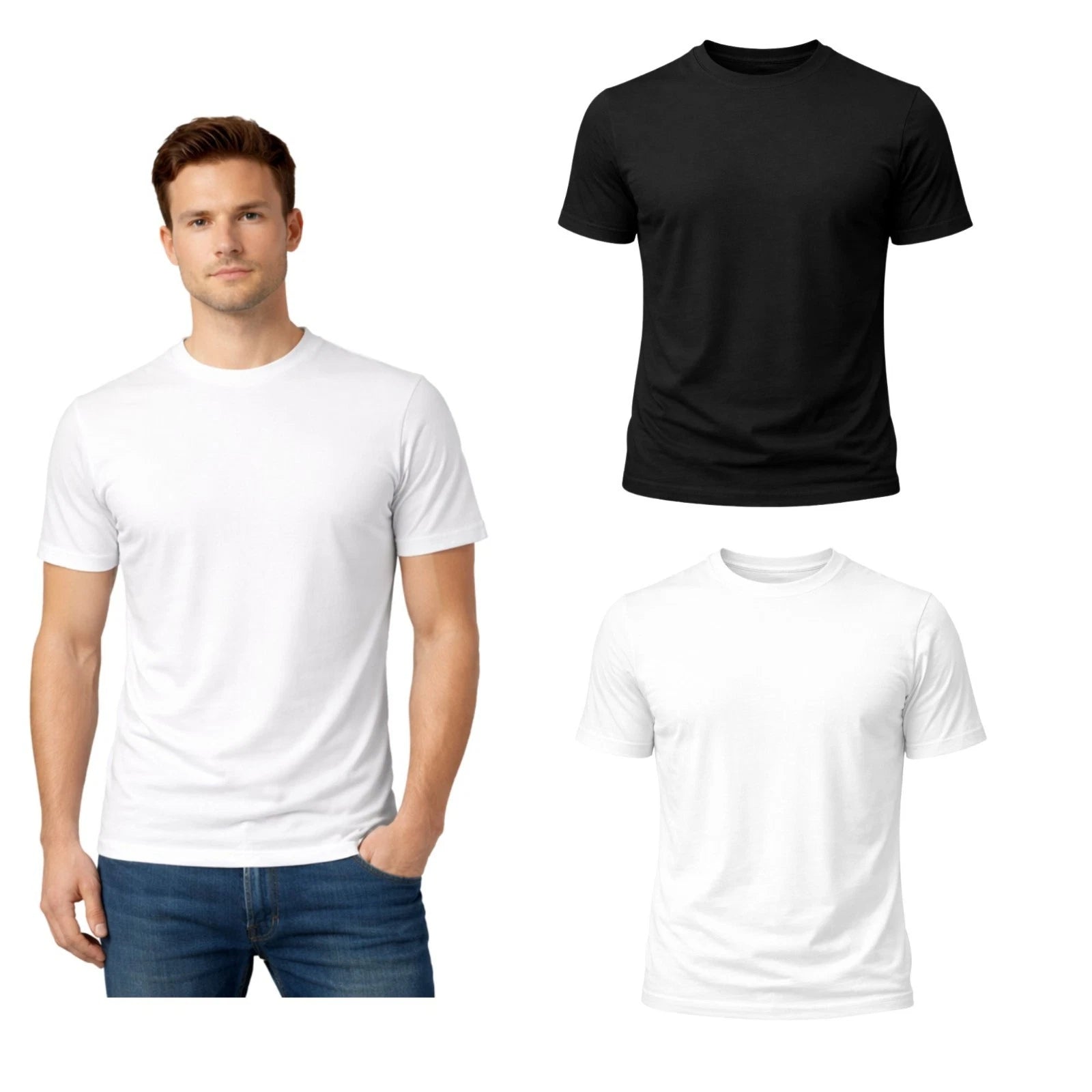 Pack of 3 | Men’s Plain Cotton T Shirt Short Sleeve Crew Neck Regular Fit S-XXL
