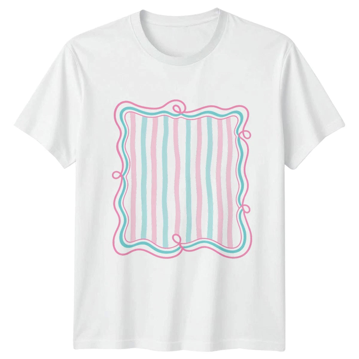 Summer Preppy Striped Frame Womens T-Shirt Aesthetic Birthday Gift For Her