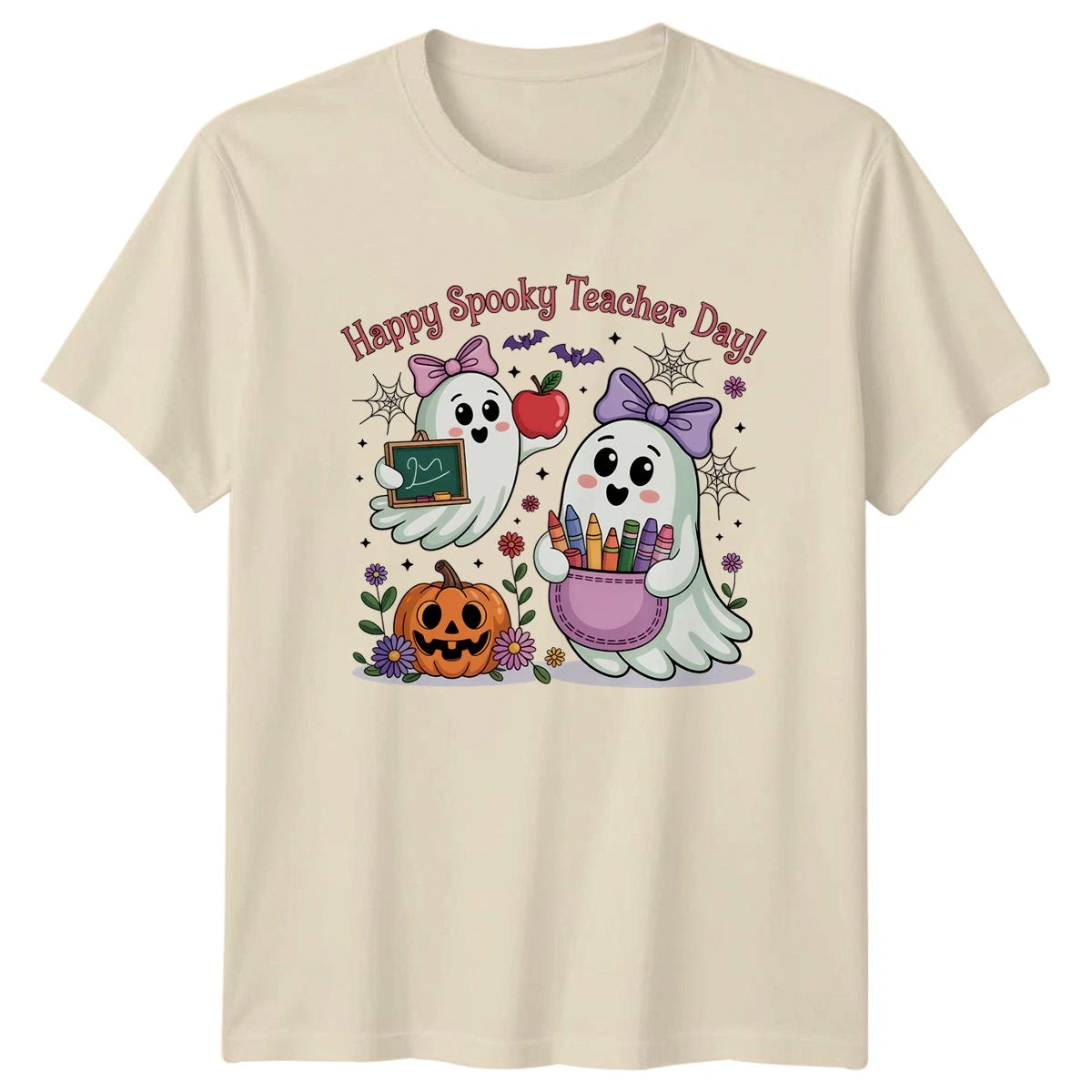 Happy Spooky Teacher Day Womens T-Shirt Halloween Teacher Gift For Her