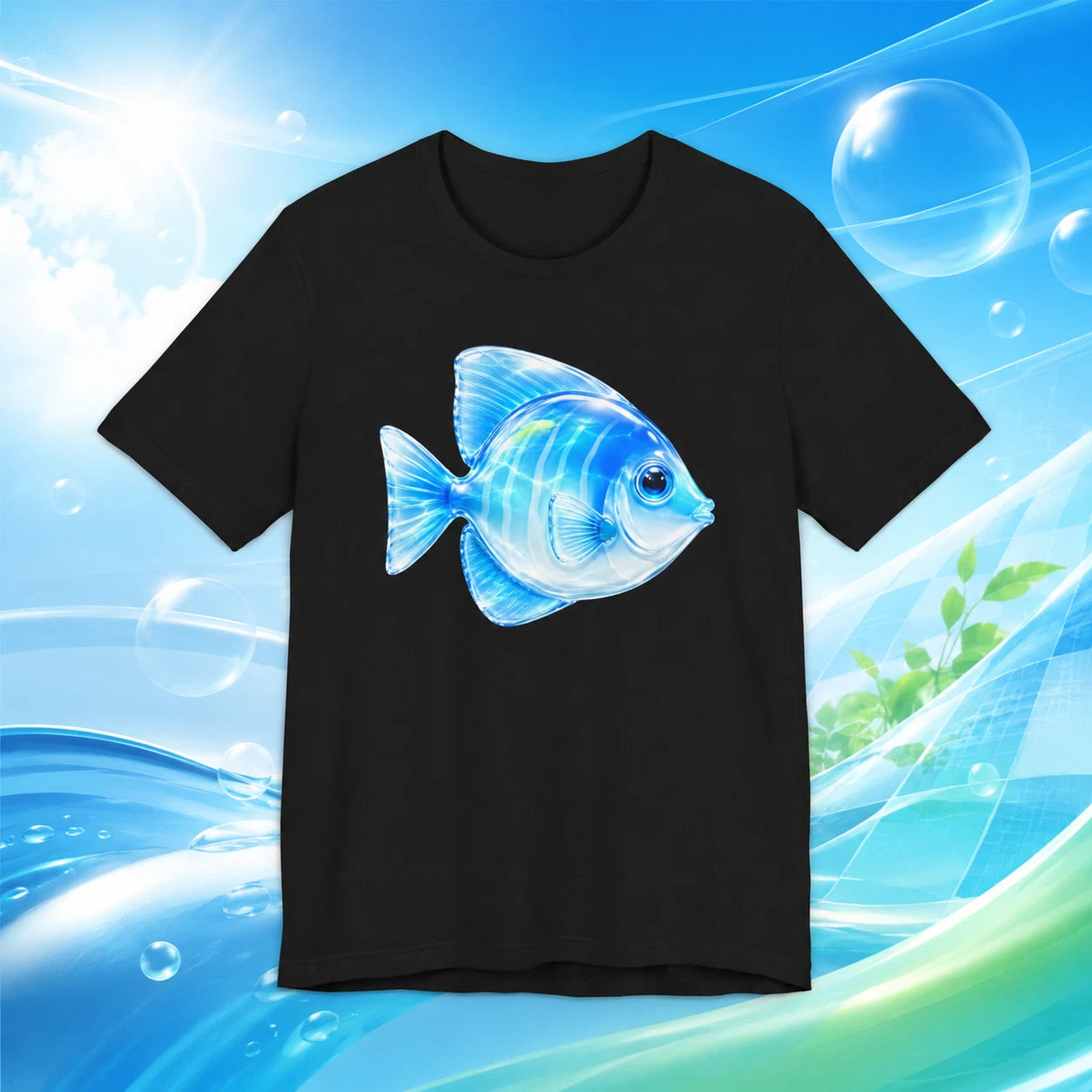 Frutiger Aero Fish Shirt Y2K Blue Tropical Aquarium Retro Internet Graphic Tee