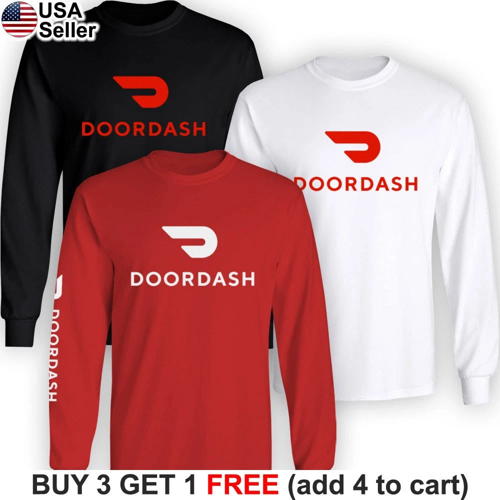 DoorDash Long Sleeve T-Shirt Food Delivery Driver Door Dash Service BWR01