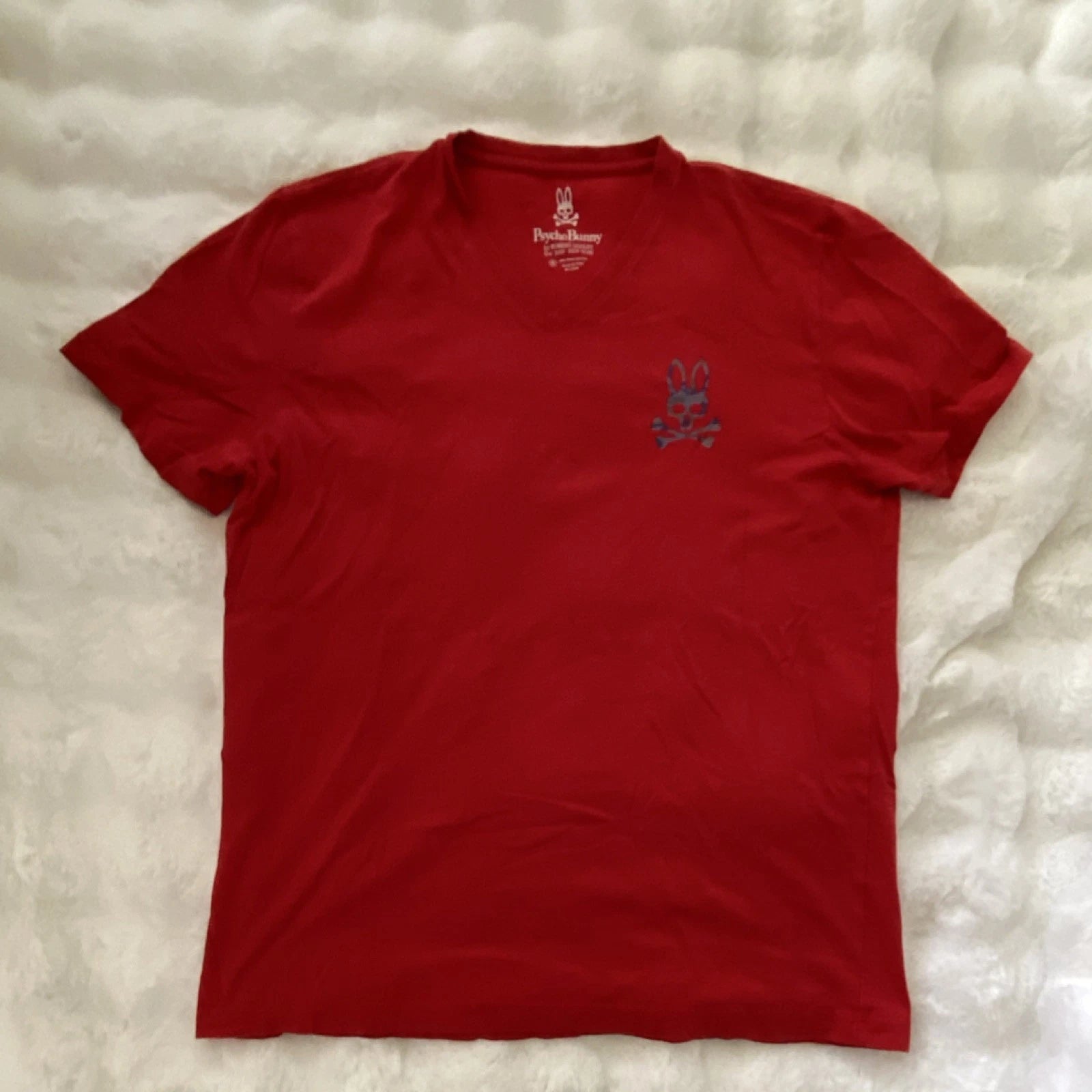 Psycho Bunny Red Cotton Logo V-Neck Short Sleeve Men's T-Shirt Size 6