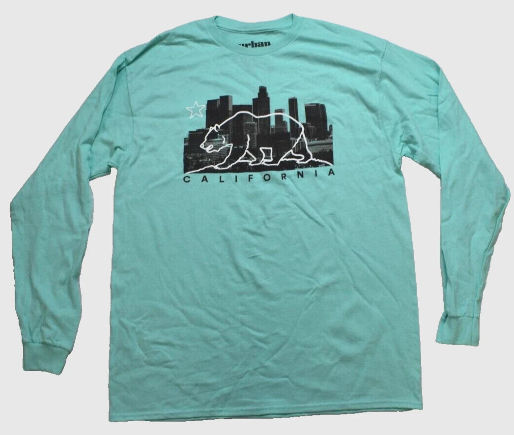 Urban Pipeline Mens California Bear City Skyline Light Turquoise Shirt New Large