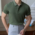 Trendy Mens Knitting Button Lapel Ribbed Slim Fit Short Sleeve Muscle Tops Shirt