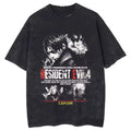 Hip Hop Washed Black T-Shirt Street Clothing Retro Pattern Resident Evil T-Shirt