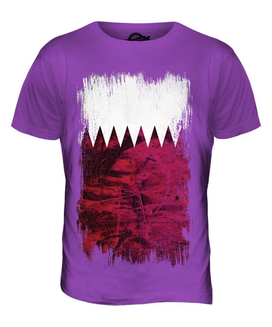 QATAR GRUNGE FLAG MENS T-SHIRT TEE TOP QA?AR FOOTBALL QATARI GIFT SHIRT