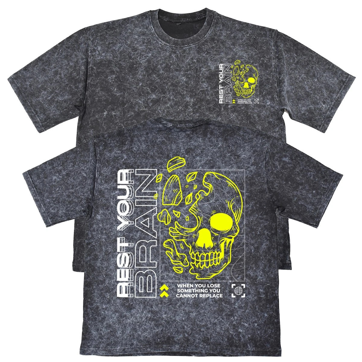 Rest Your Brain Unisex Mens Carbon Grey 240gsm French Terry Acid Wash T-Shirt