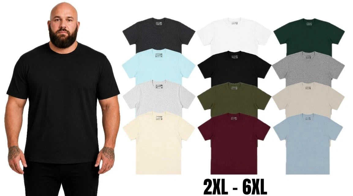Men's Plus Size Plain T-Shirt 100% Cotton Multi-Pack Crew Neck Tees 2XL- 6XL