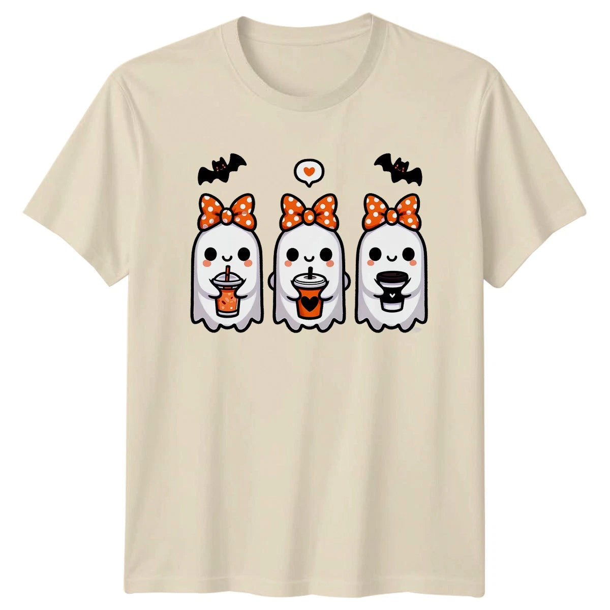 Cute Ghosts Halloween Spooky Bats Mens T-Shirt Womens Tee Graphic Unisex Top