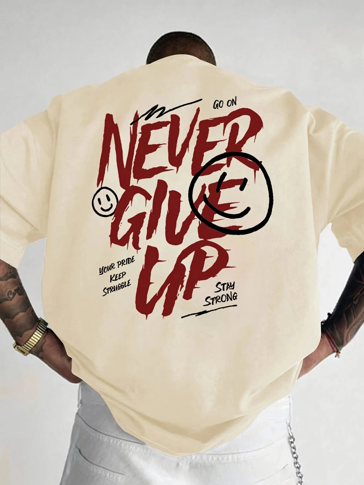 Never Give Up Cotton Unisex Oversized Graphic T-shirt Summer Fashion Streetwear