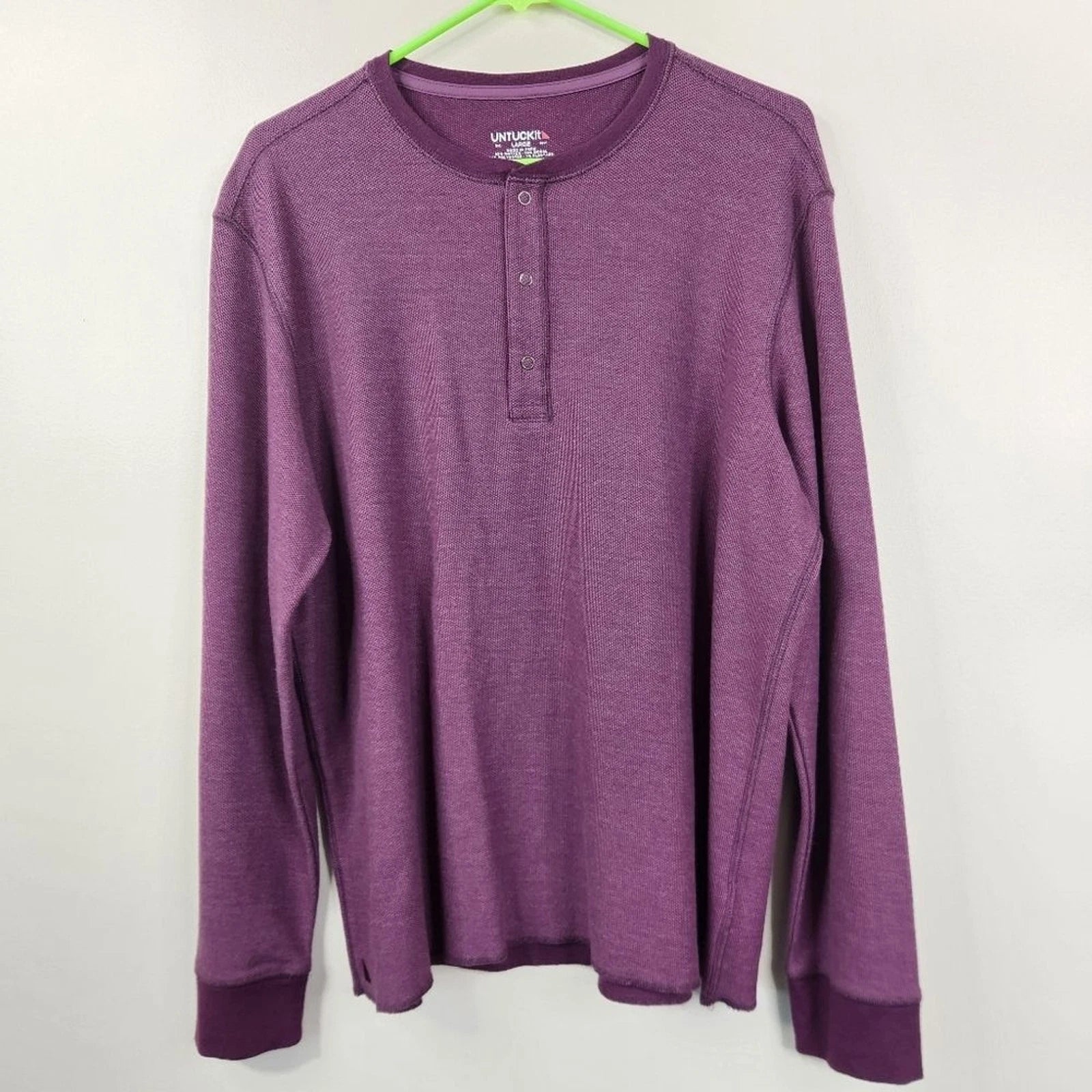 UNTUCKit Mens Purple Long Sleeve Cotton Blend Schrock Henley Shirt Large