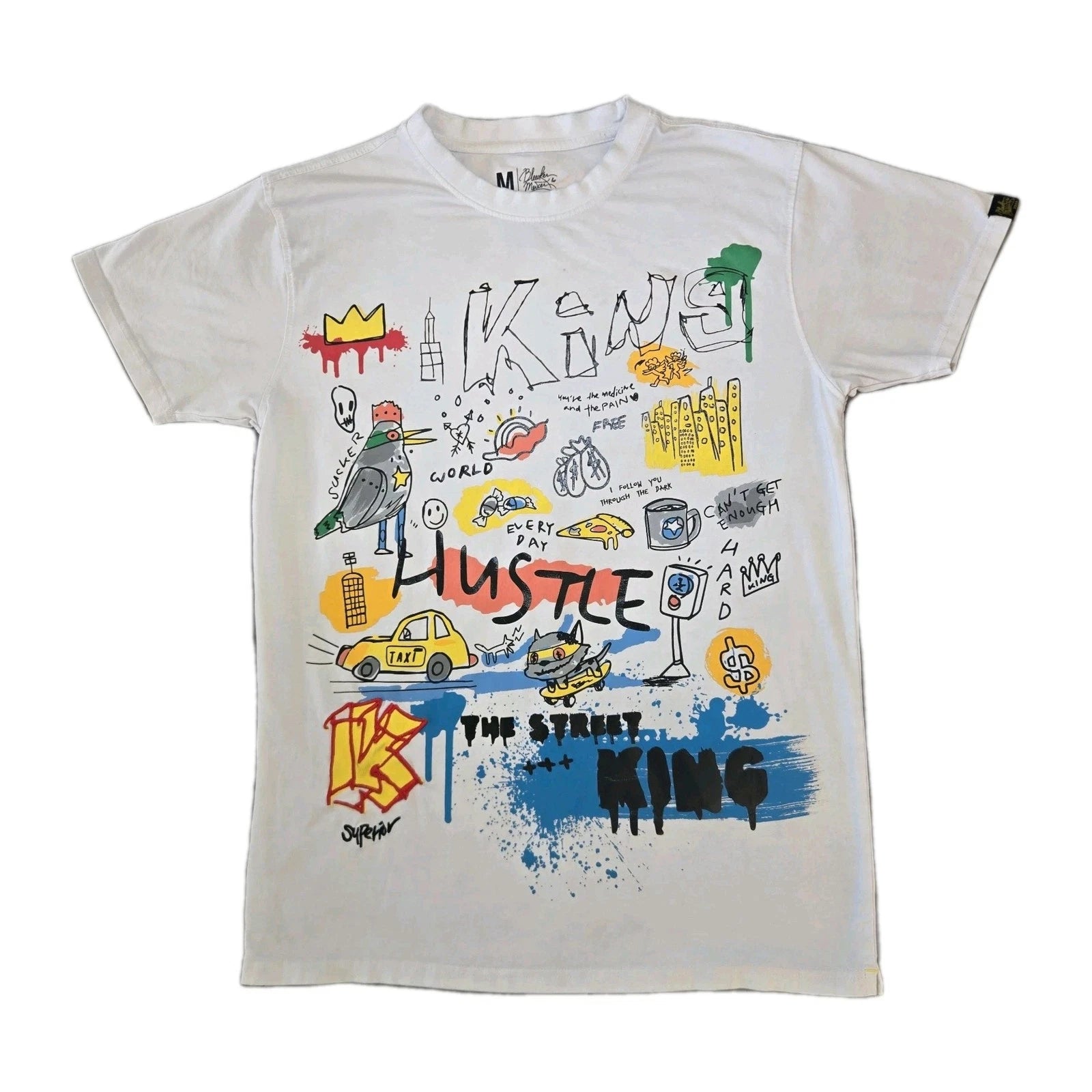 Bleeker Mercer Graffiti Hustle King NYC Streetwear Graphic Tee White Mens M