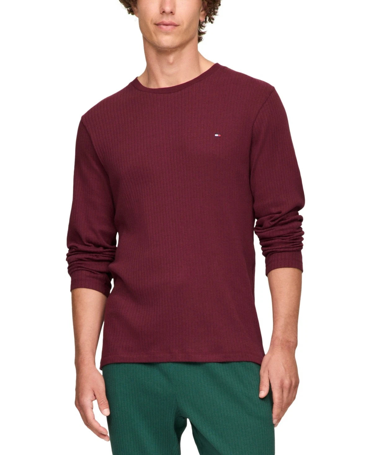 Tommy Hilfiger Mens Thermal T Shirt Long Sleeve Red Small