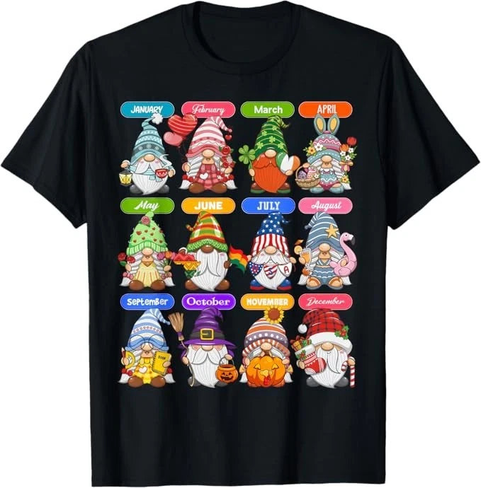Cute Gnome Every Season Holiday Gnomes 12 Months of Gnomes T-Shirt